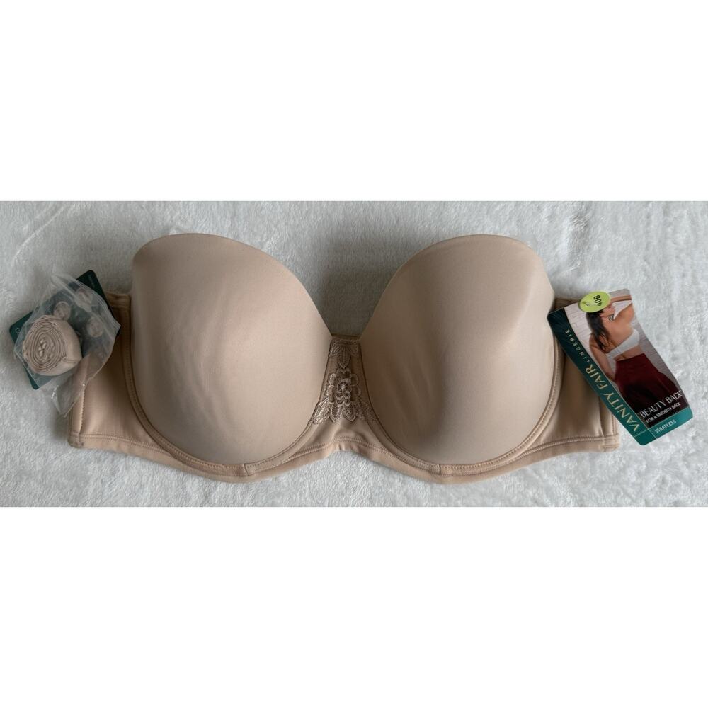 NWT Vanity Fair 74380 Strapless Underwire Bra 40B Lightly Lined Full Figure Nude